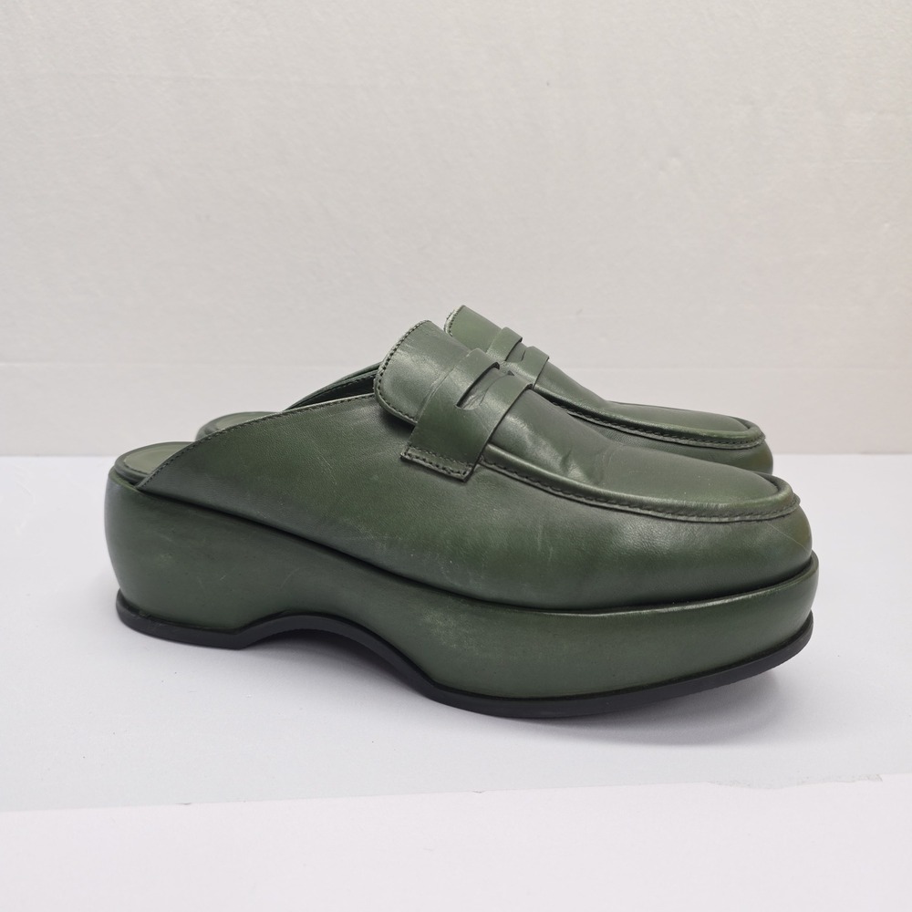 Free People Womens Green Leather Platform Penny Loafer Mules 39 0003762492